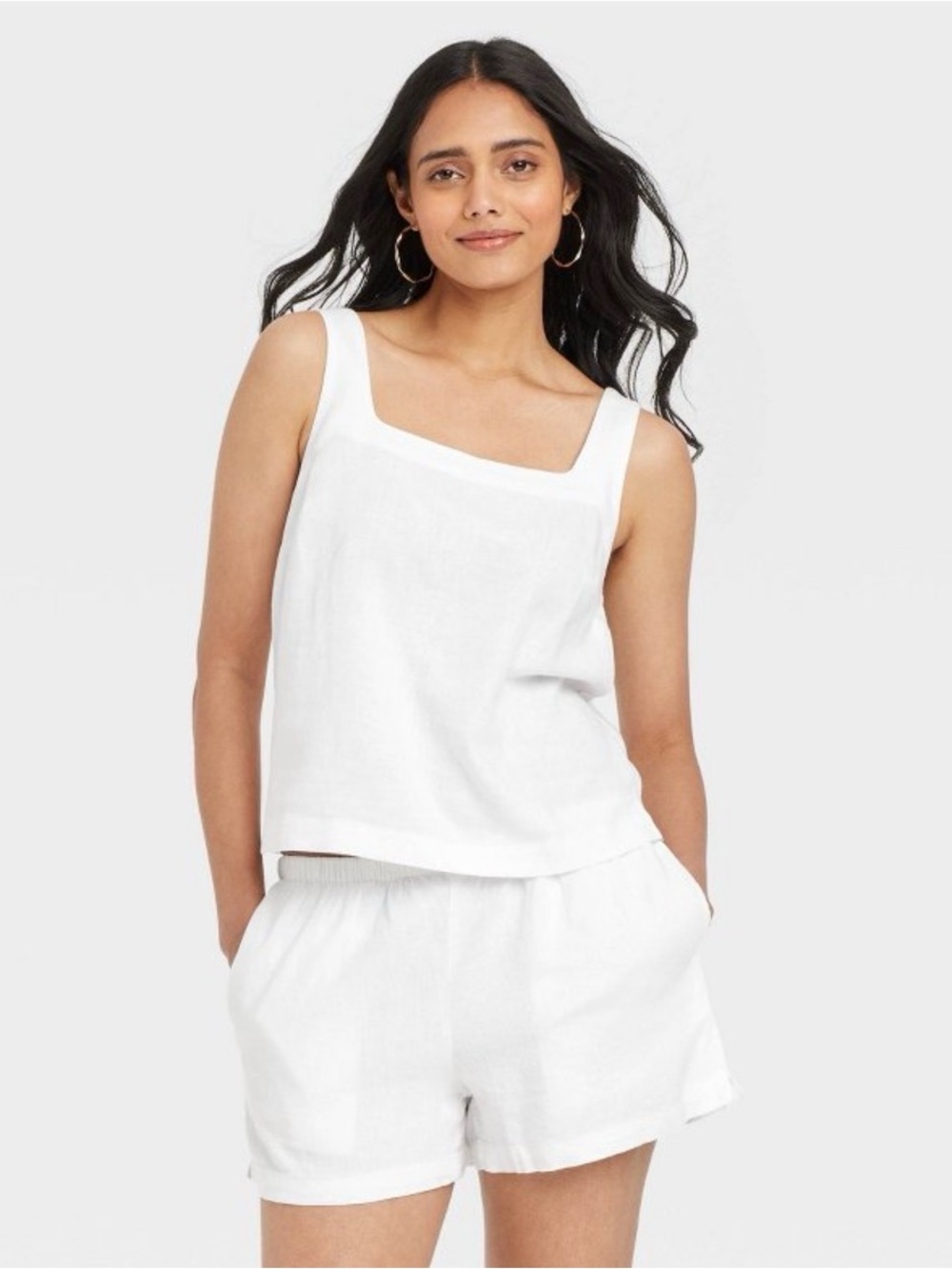 a new day White Linen Tank & Shorts Set